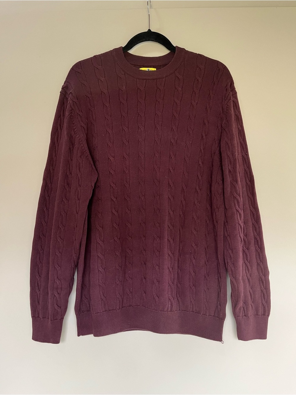 Cable Knit Crewneck Sweater - Burgundy